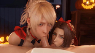 Красотки Final Fantasy в ИИ-порно жадно сосут члены и ловят сперму лицом