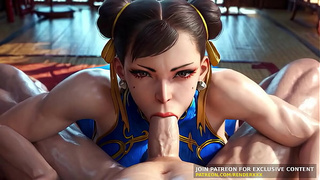 Чун-Ли из Street Fighter в 3D от ИИ: минет и Full Nelson в хентае без цензуры
